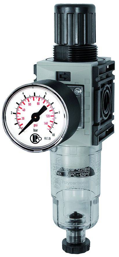 Filtru regulator cu pahar policarbonat, manometru standard, seria Future Mini