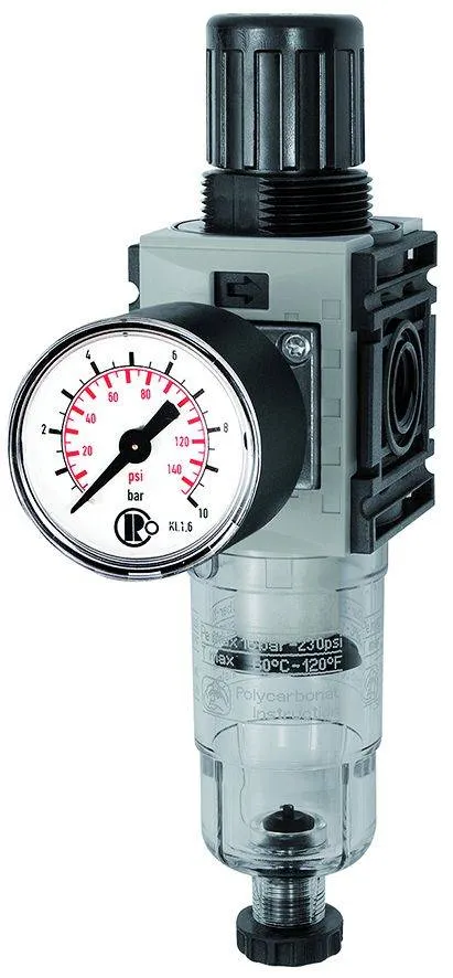 Filtru regulator cu pahar policarbonat, manometru standard, seria Future Mini