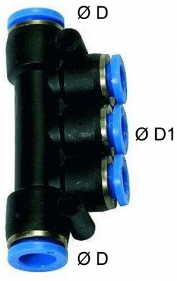 Distribuitor T push-in cu iesiri multiple, 6mm, POM/alama
