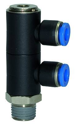 Ramificator L push-in cu 2 iesiri, filet conic exterior cu O-ring, standard, G 1/4&QUOT; - 4 mm