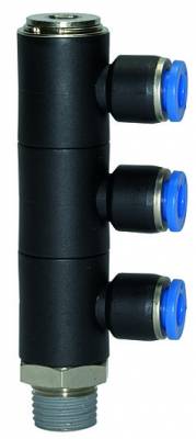 Ramificator L push-in cu 3 iesiri, filet conic exterior cu O-ring, standard, R 1/2&QUOT; - 12 mm