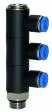 Ramificator L push-in cu 3 iesiri, cap hexagonal, filet cilindric exterior si O-ring, seria standard