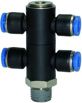Ramificator T dublu push-in cu filet conic exterior etansat cu PTFE, standard, R 3/8&QUOT; - 8 mm