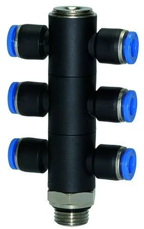 Ramificator T triplu push-in cu filet cilindric exterior si O-ring, seria standard