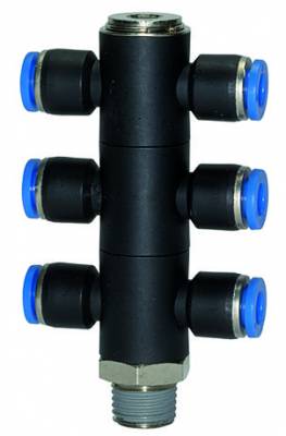 Ramificator T triplu push-in cu filet conic exterior etansat cu PTFE, standard, R 1/2&QUOT; - 12 mm