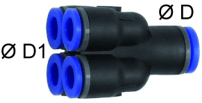 Ramificator push-in multiplu cu 4 iesiri, 6mm-4mm, POM/alama