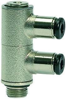 Ramificator L push-in cu 2 iesiri, filet exterior cilindric si O-Ring, click-clock, G 1/4&QUOT; - 6 mm