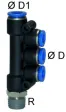 Distribuitor T push-in cu iesiri multiple si filet conic, egal sau redus