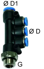 Distribuitor T push-in cu iesiri multiple si filet cilindric cu O-ring, egal sau redus