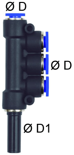 Distribuitor T push-in cu iesiri multiple si adaptor, 6mm-4mm, POM/alama