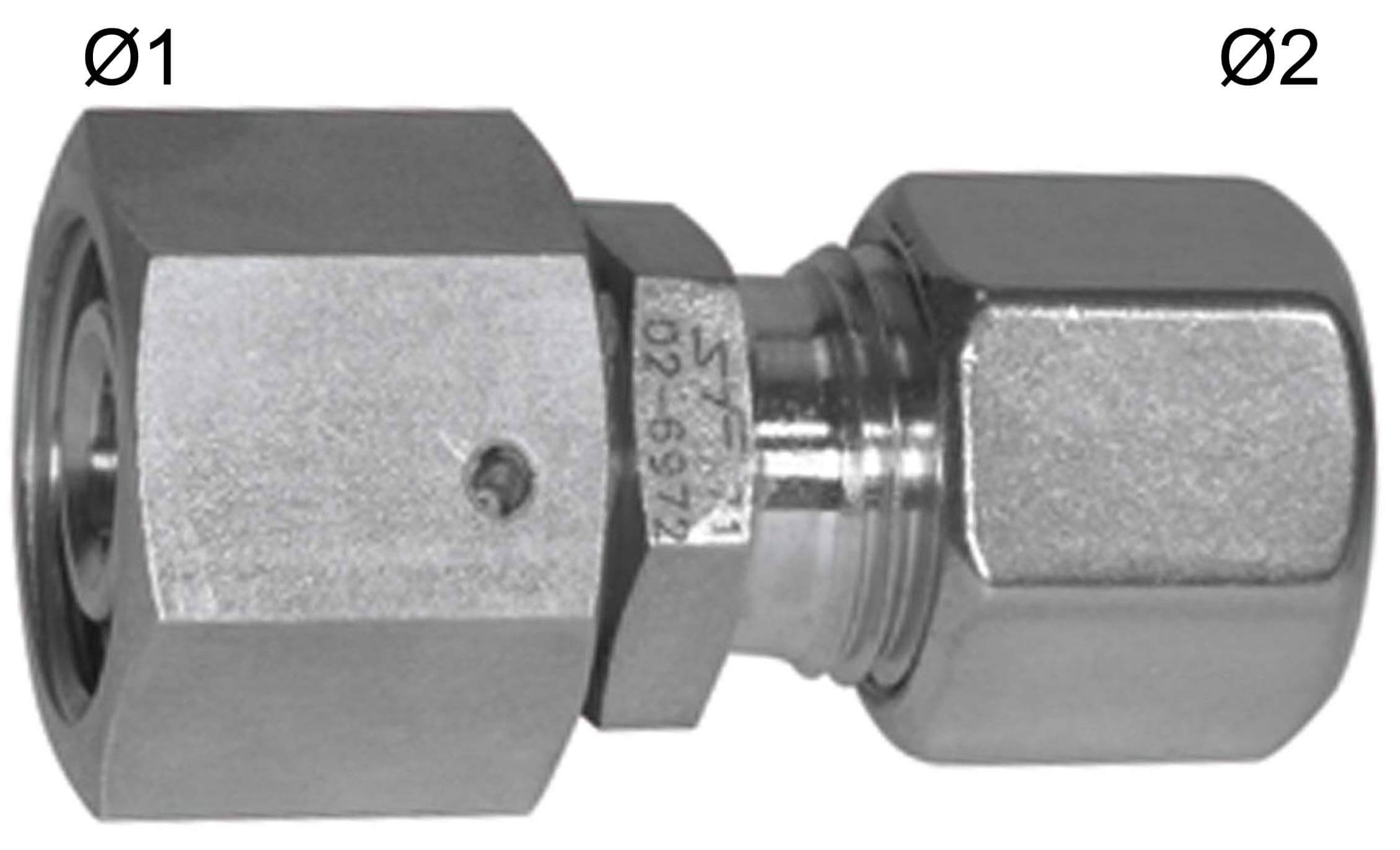 Reductie cu 1 conexiune tip strangere reglabila si 1 conexiune cu inel taietor, din inox 1.4571