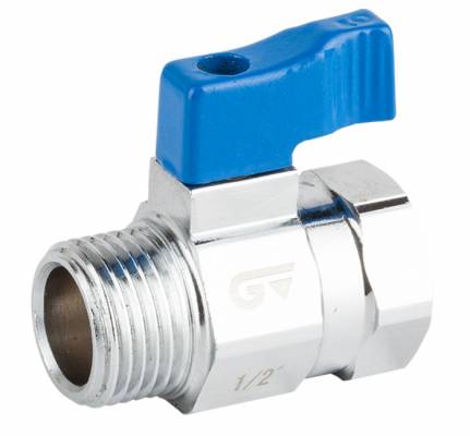 Robinet mini cu bila, orificiu redus, filet exterior-interior G 3/4&QUOT;, maneta albastra, PN 16