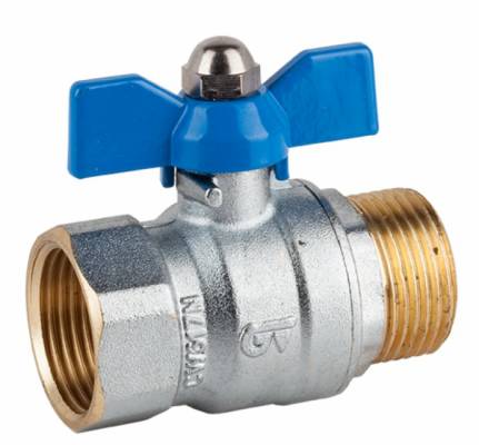 Robinet cu bila, filet exterior-interior G 3/4&QUOT;, orificiu complet, maneta fluture albastra, PN 25