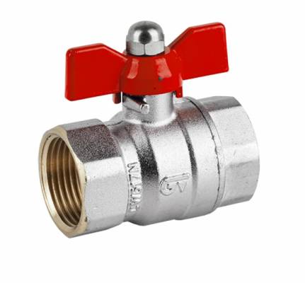 Robinet cu bila, filete interioare G 1/4&QUOT;, orificiu complet, maneta fluture rosie, PN 25