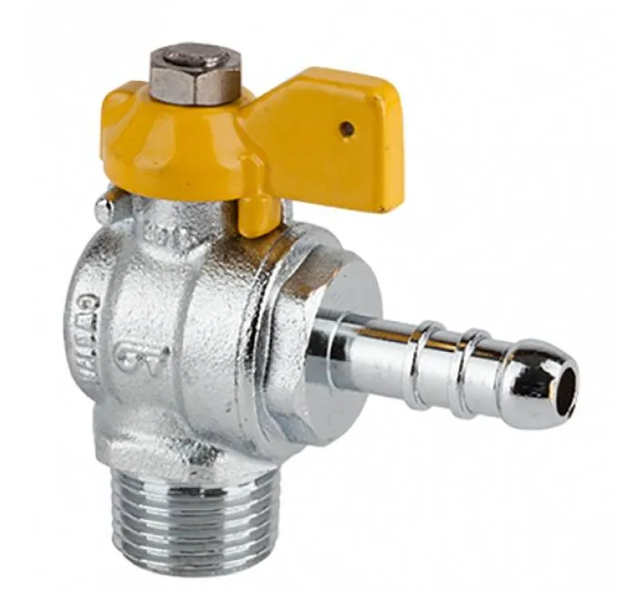 Robinet cu bila unghiular pentru gaz cu adaptor furtun