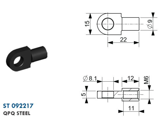Ochi cu filet M6, Ø 8,1 mm, L=20 mm, grosime 5 mm, otel QPQ