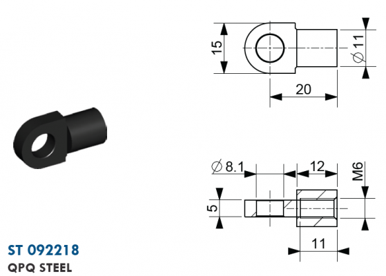 Ochi cu filet M6, Ø 8,1 mm, L=25 mm, grosime 5 mm, otel QPQ