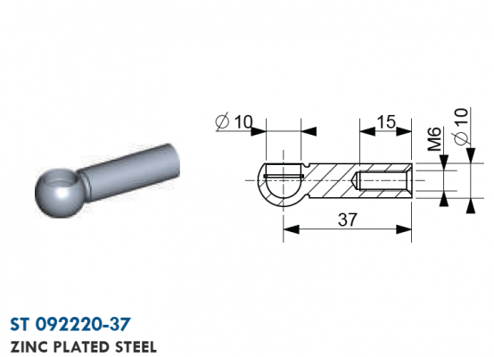 Mufa cu bila filet M6, bila 10 mm, L=37 mm, otel zincat