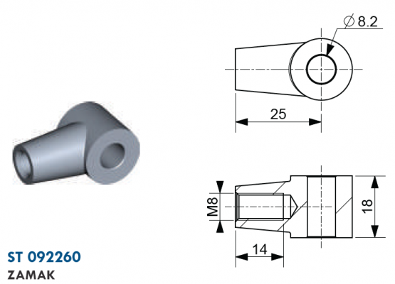 Ochi cu filet M8, Ø 8,2 mm, L=25 mm, grosime 18 mm, zamak