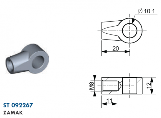 Ochi cu filet M8, Ø 10,1 mm, L=20 mm, grosime 12 mm, zamak