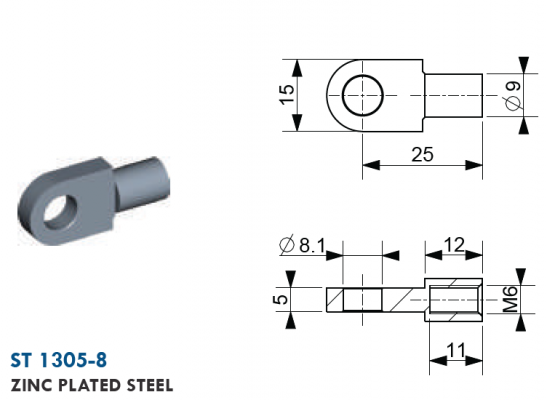 Ochi cu filet M6, Ø 6,1 mm, L=25 mm, grosime 5 mm, otel zincat