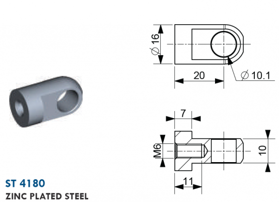Ochi cu filet M6, Ø 10,1 mm, L=20 mm, grosime 10 mm, otel zincat