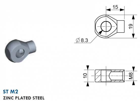 Ochi cu filet M8, Ø 8,3 mm, L=15 mm, grosime 10 mm, otel zincat