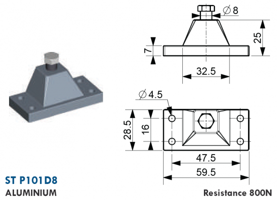 Suport tip piramida cu axa 8 mm, aluminiu